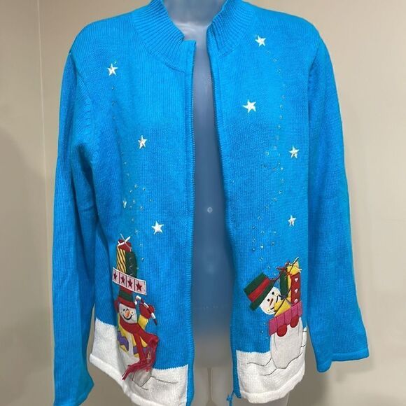 NWOT Tiara International Snowman Cardigan Sweater.  Size L large 12/14 - Picture 4 of 9